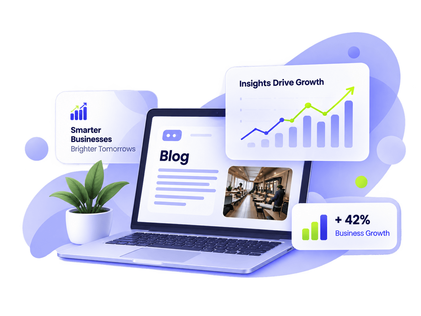 Laptop showing the Balansa blog with growth charts and insight cards